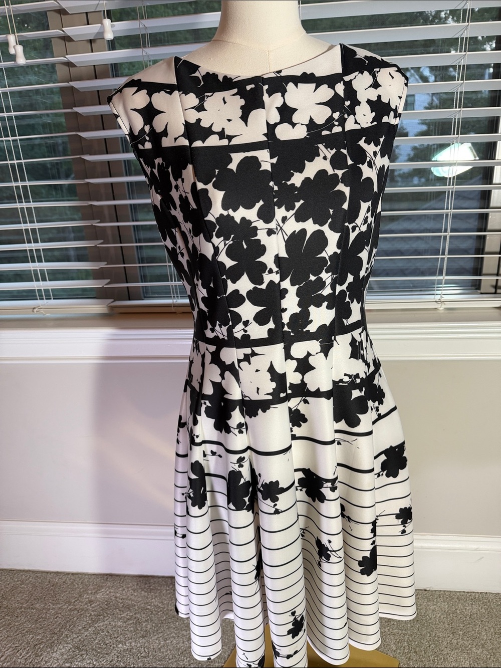 Danny & Nicole Black and White Floral Fit-and-Flare Dress